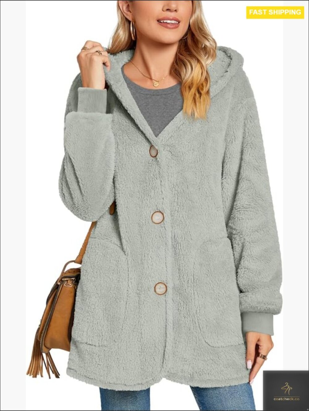 Warm Fleece Hooded Cardigan Jacket Fuzzy Casual Cozy Winter Outerwear Pockets